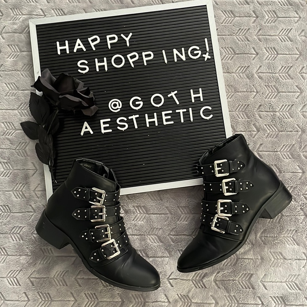 Yoki Jannat Punk / Emo Studded Buckle Ankle Boots / Booties